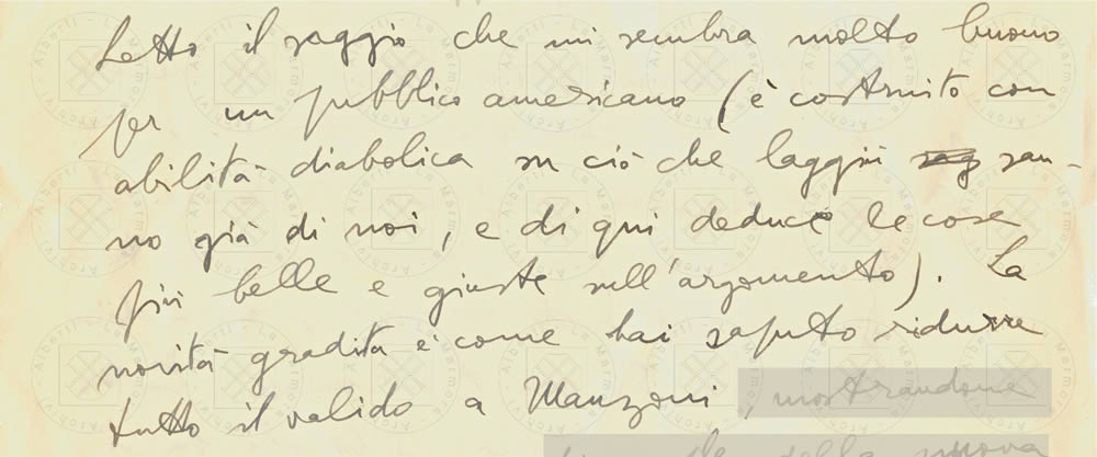 Su Measure - Italian Fiction, da lettera di Cesare Pavese ad Alberti, 9 giugno 1950